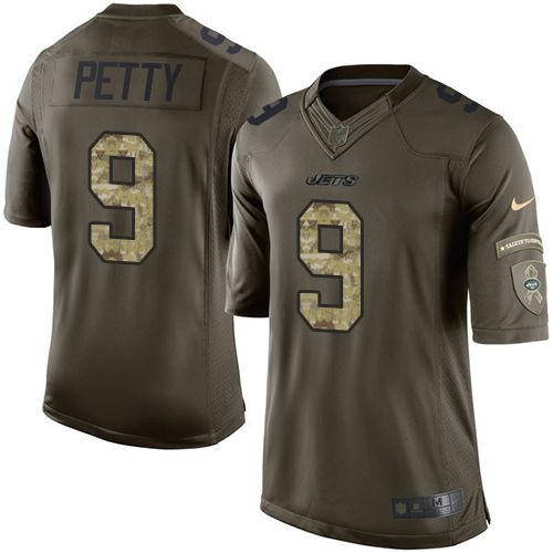 Nike Jets #9 Bryce Petty Green Men's Stitched NFL Limited Salute to Service Jersey - Click Image to Close